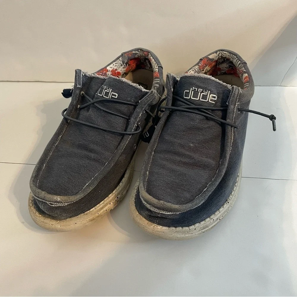 Hey Dude Wally Stretch Navy Blue Canvas Stretch Slip On Casual Shoes Size 11